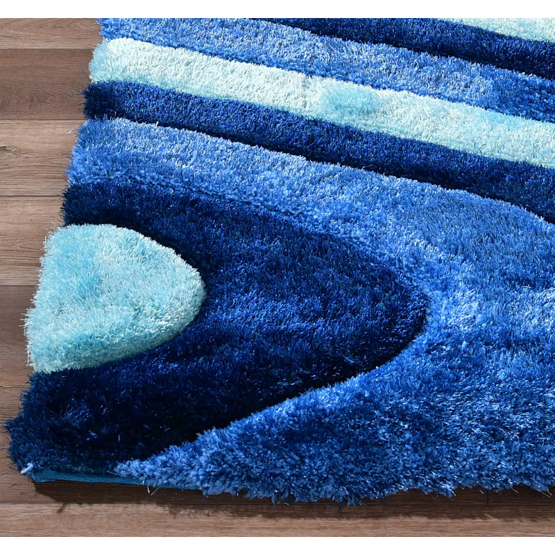 Orren Ellis Thionville Abstract Shag Blue/Sky Blue Area Rug Wayfair